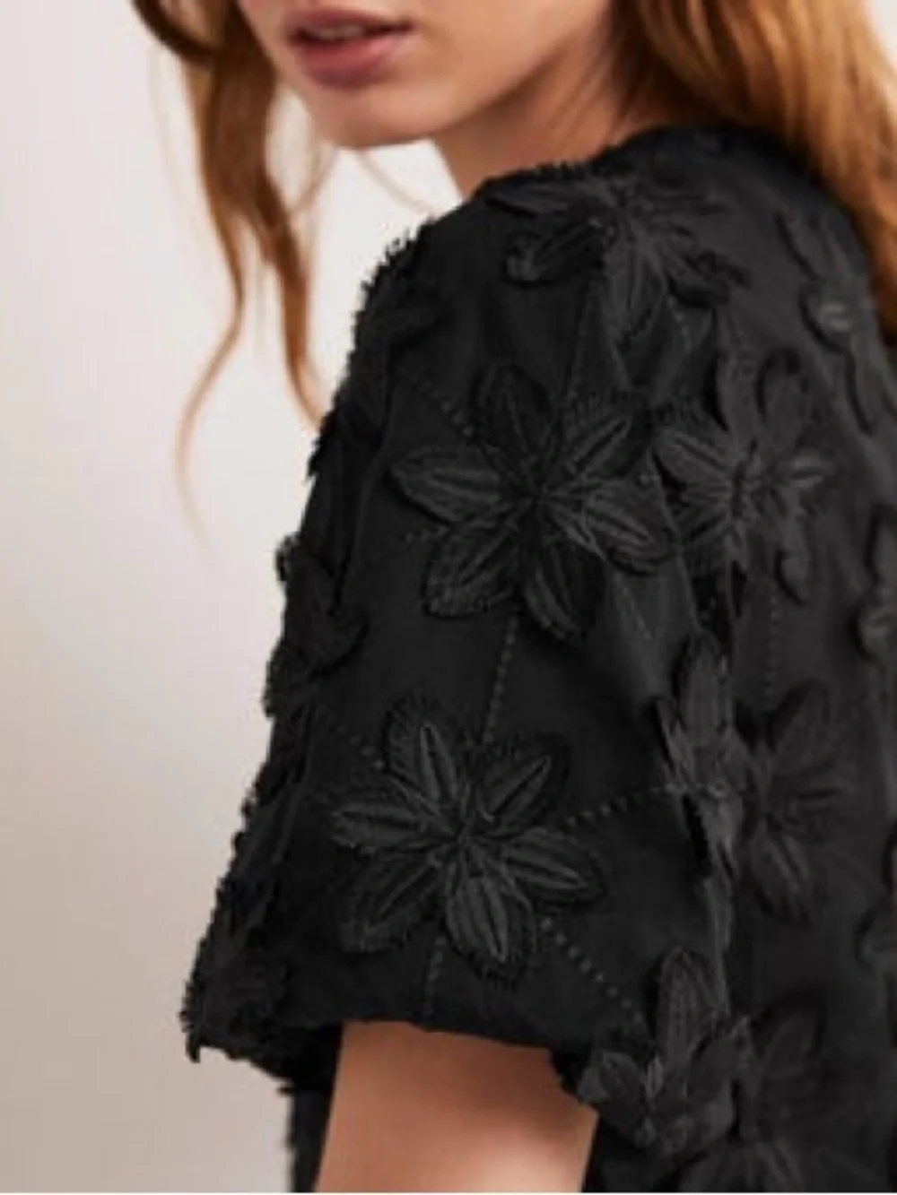 Boden Black Floral Appliqué V-Neck Top